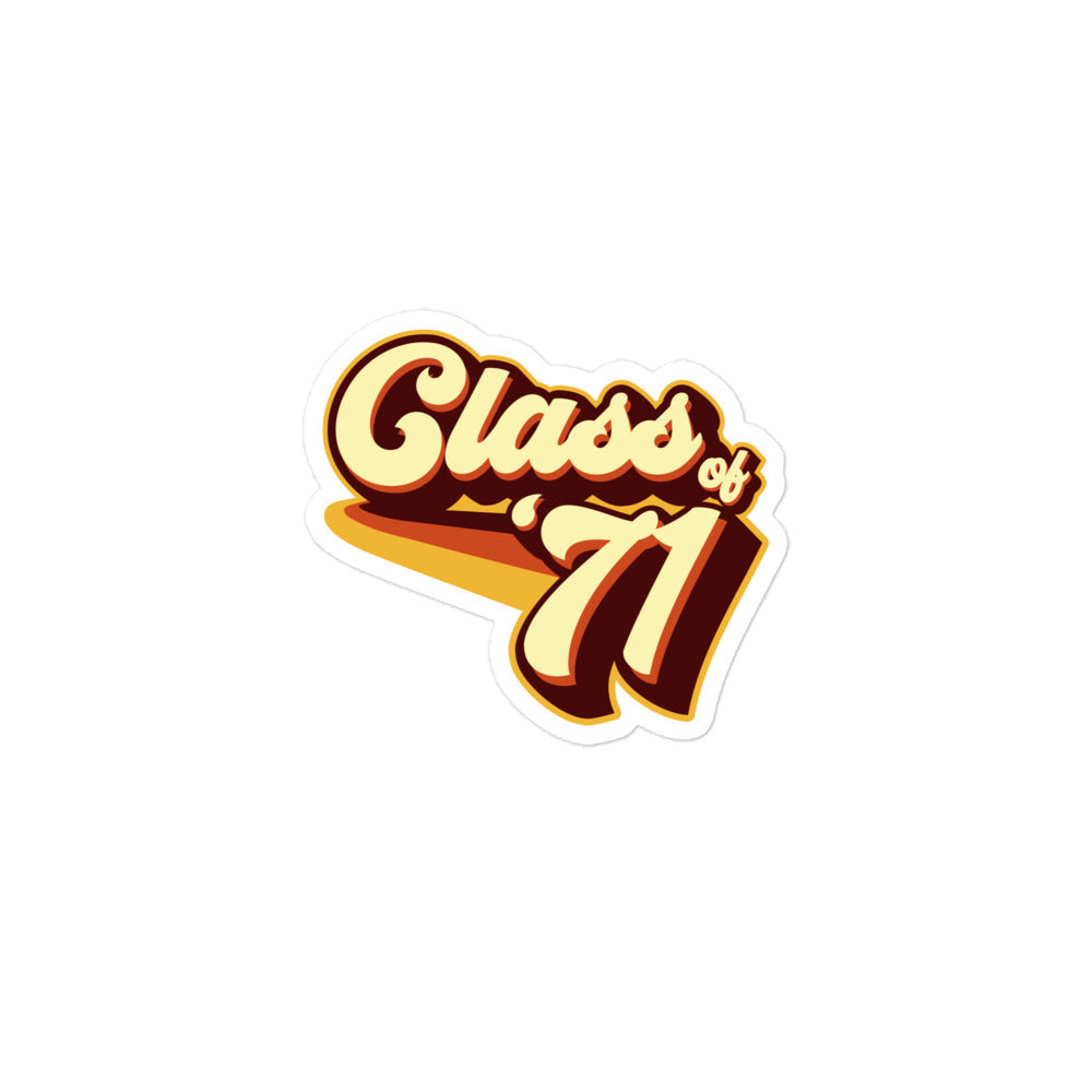 Class of 71 Graduation Retro 1971 Reunion Bubble-free stickers