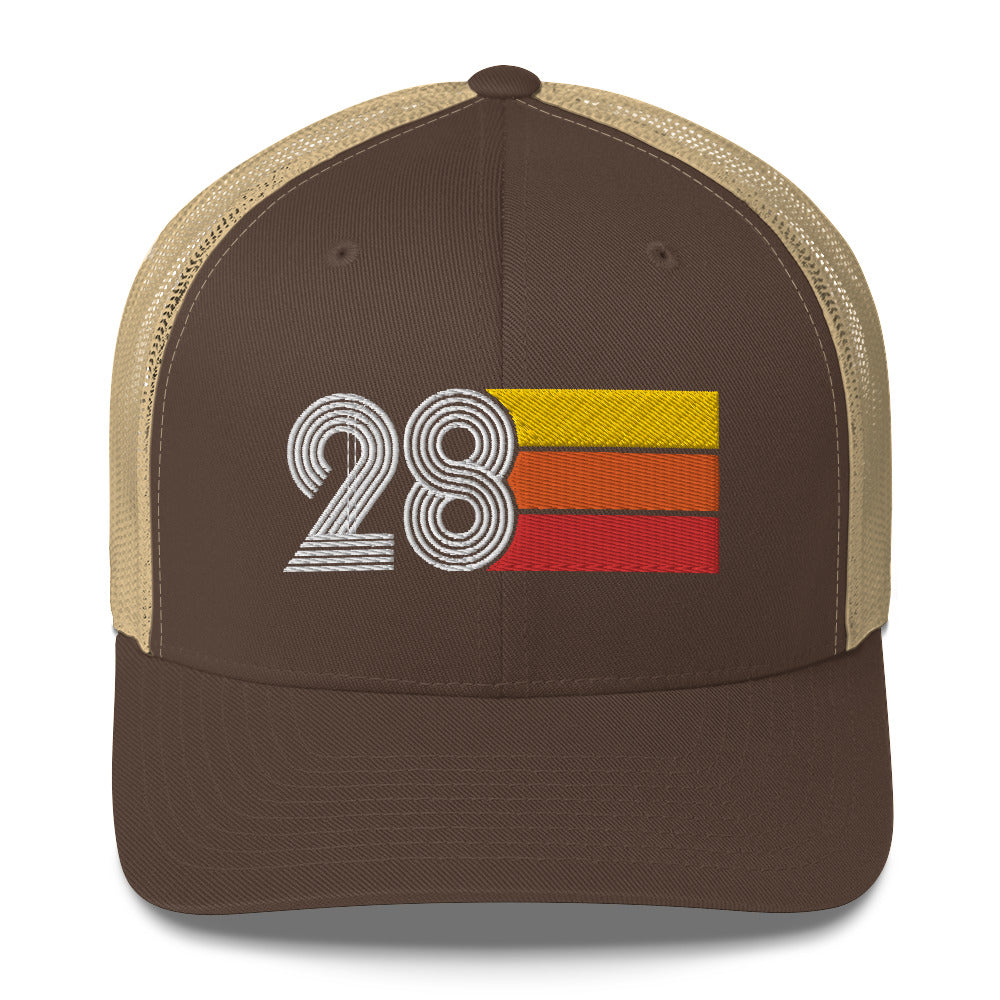 28 Number 28th Birthday Retro Men's Women's Trucker Hat