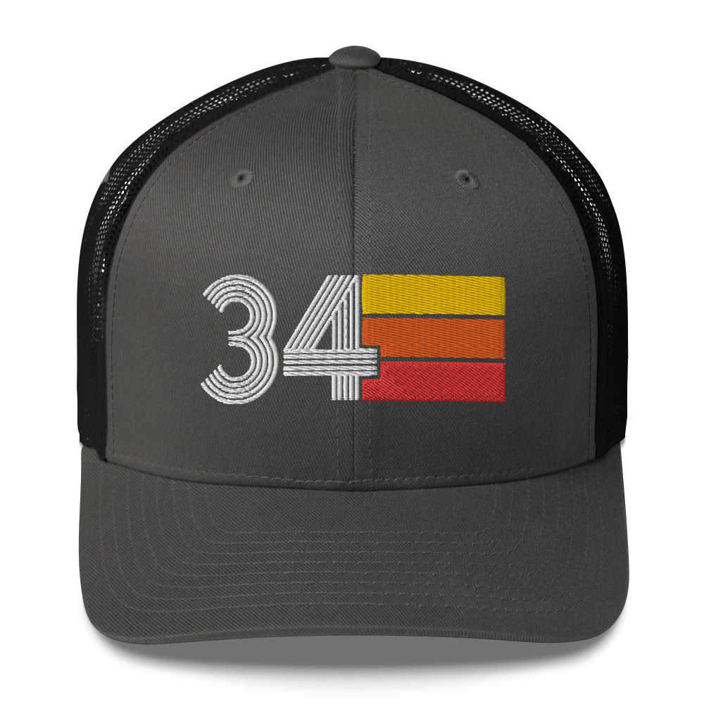 34 Number 34th Birthday Retro Men's Women's Trucker Hat