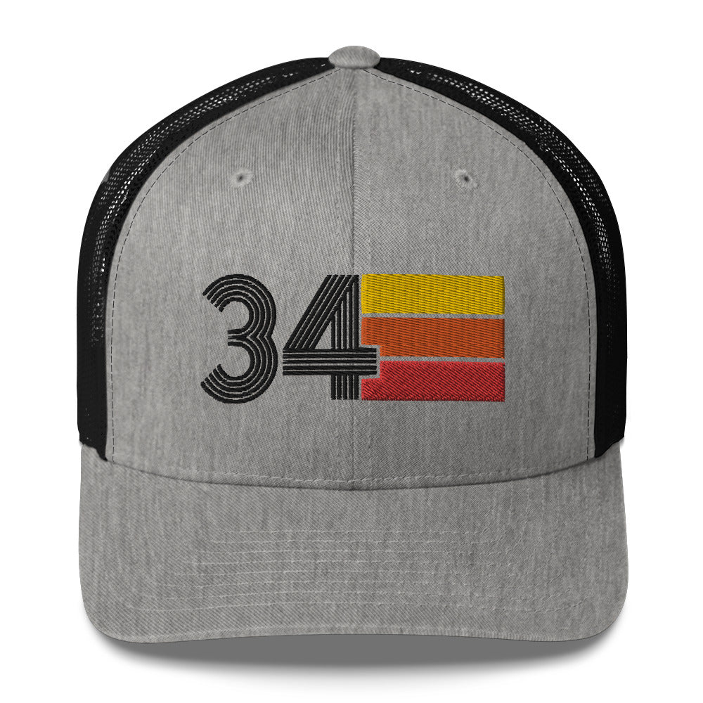 34 Number 34th Birthday Retro Men's Women's Trucker Hat