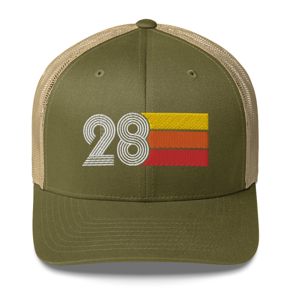 28 Number 28th Birthday Retro Men's Women's Trucker Hat