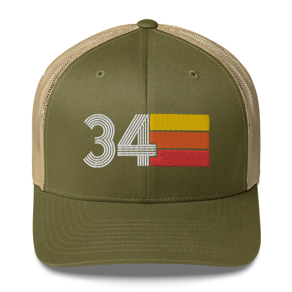 34 Number 34th Birthday Retro Men's Women's Trucker Hat