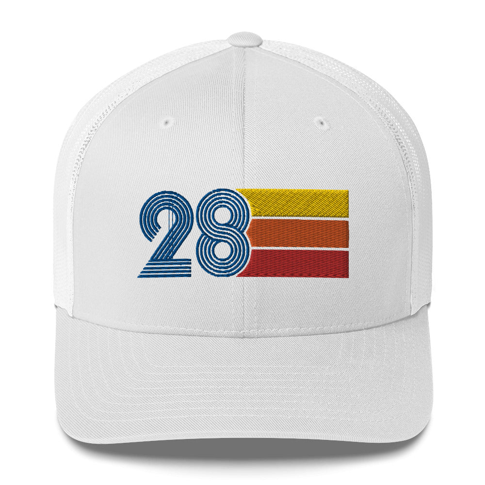 28 Number 28th Birthday Retro Men's Women's Trucker Hat
