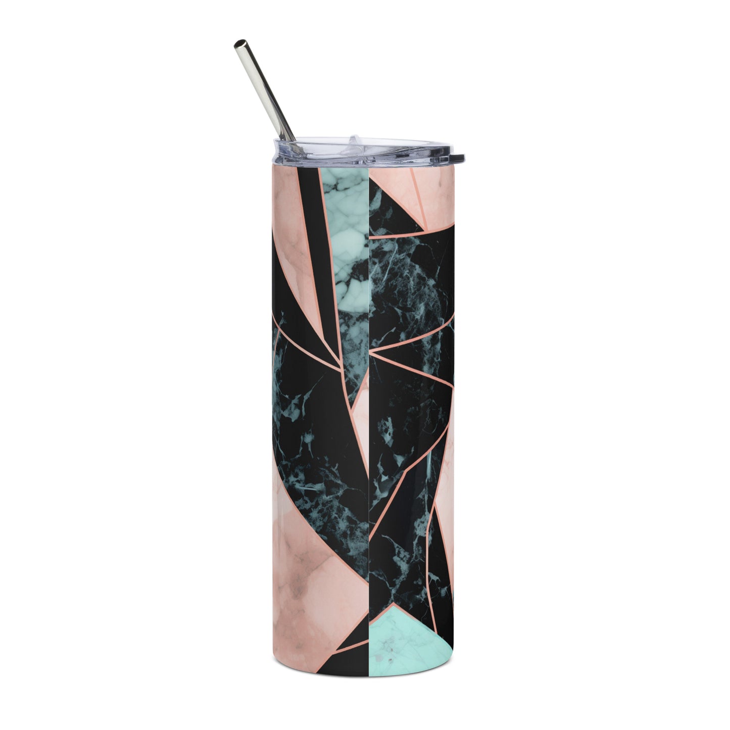 Geometric Marble Elegance 20 oz Insulated Stainless Steel Tumbler with Metal Straw