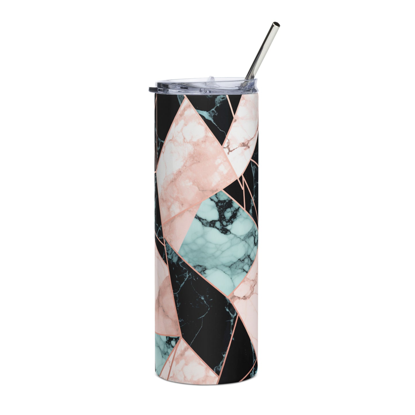 Geometric Marble Elegance 20 oz Insulated Stainless Steel Tumbler with Metal Straw