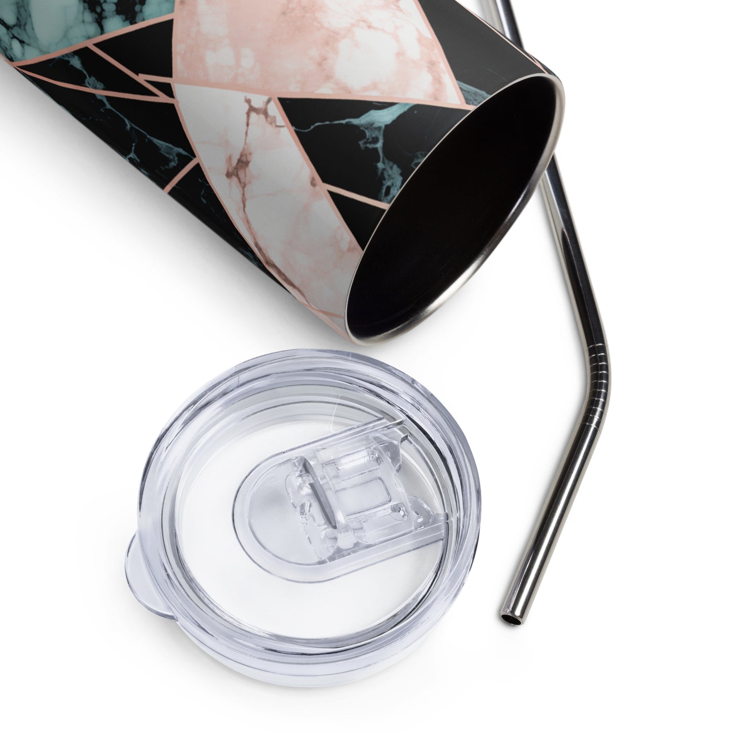 Geometric Marble Elegance 20 oz Insulated Stainless Steel Tumbler with Metal Straw