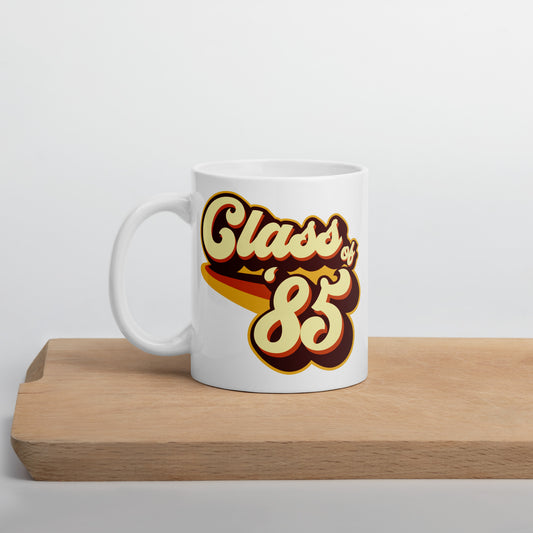 Class of 85 Graduation Reunion Retro 1985 White glossy mug