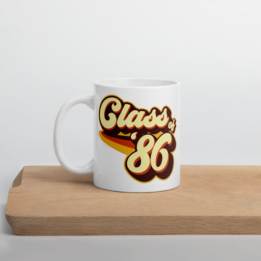 Class of 86 Graduation Reunion Retro 1986 White glossy mug