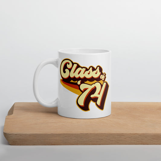 Class of 74 Graduation Reunion Retro 1974 White glossy mug