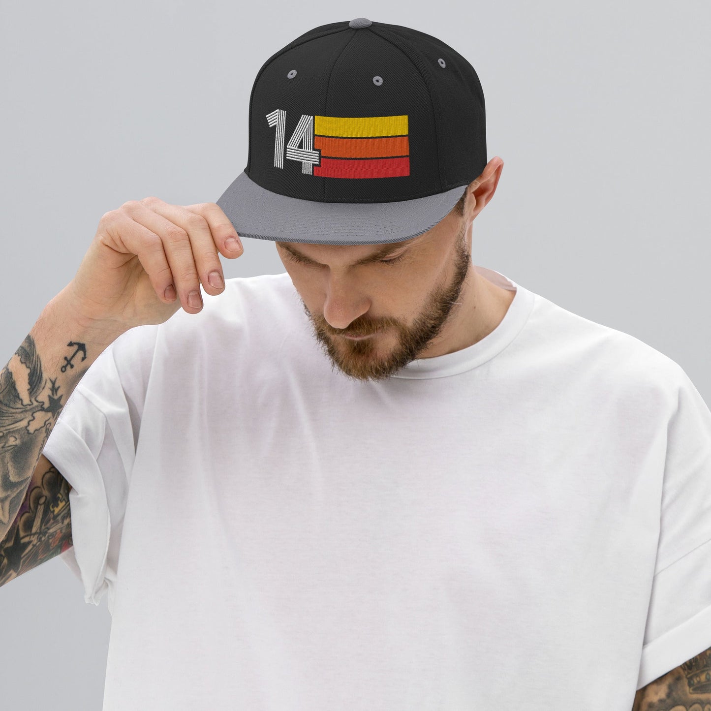 14 - Number Fourteen Retro Tri-Line Snapback Hat - Styleuniversal