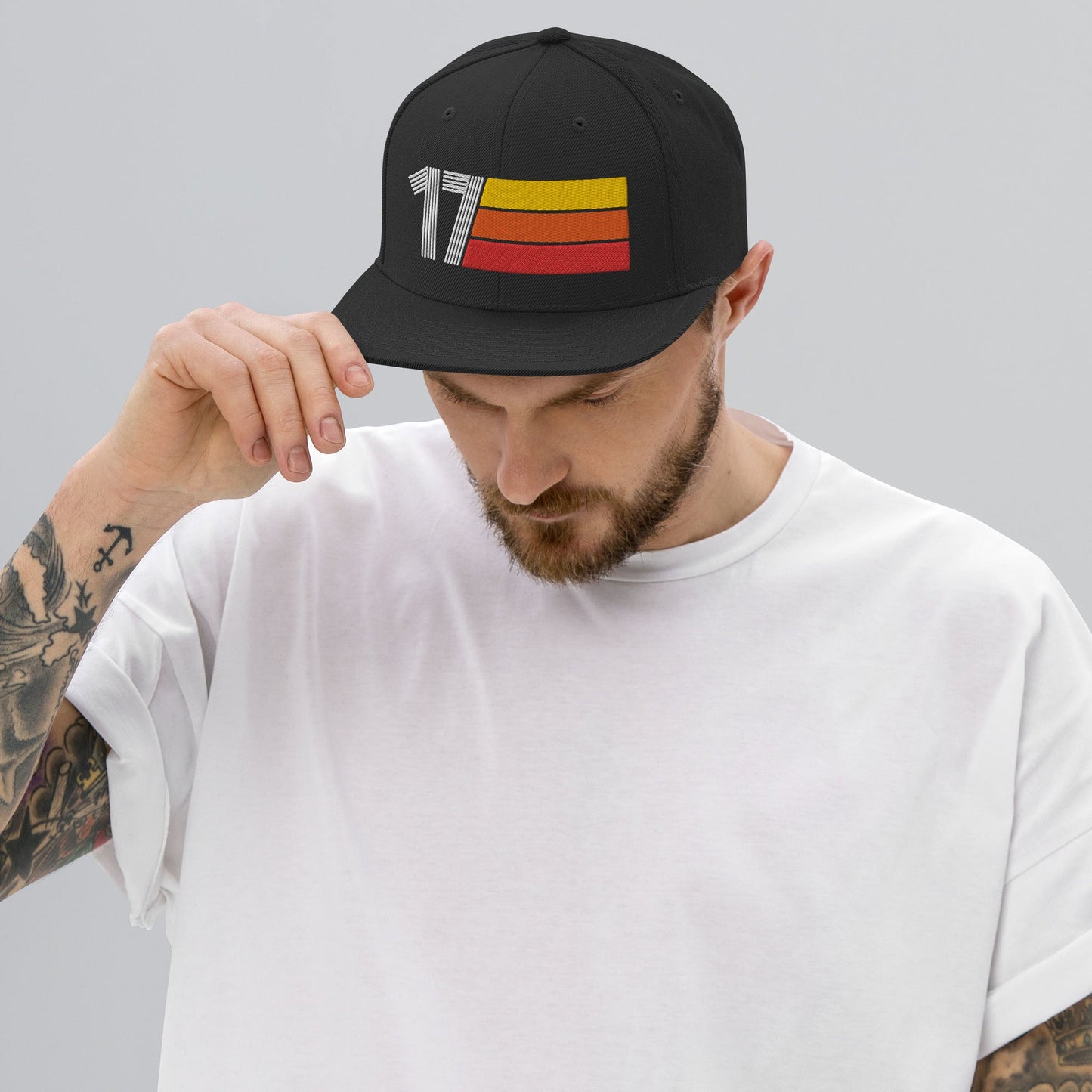 17 - Number Seventeen Retro Tri-Line Snapback Hat - Styleuniversal