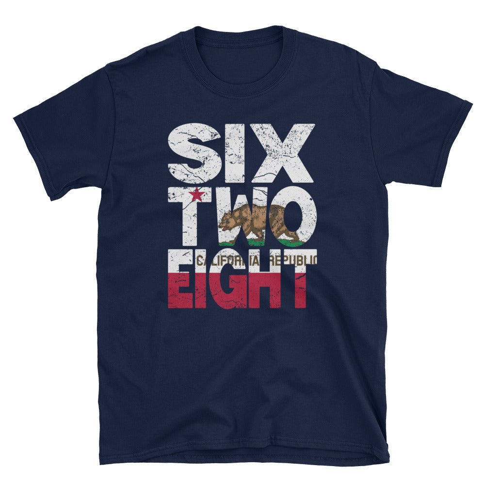628 Area Code California Republic Flag Short-Sleeve Unisex T-Shirt - Styleuniversal