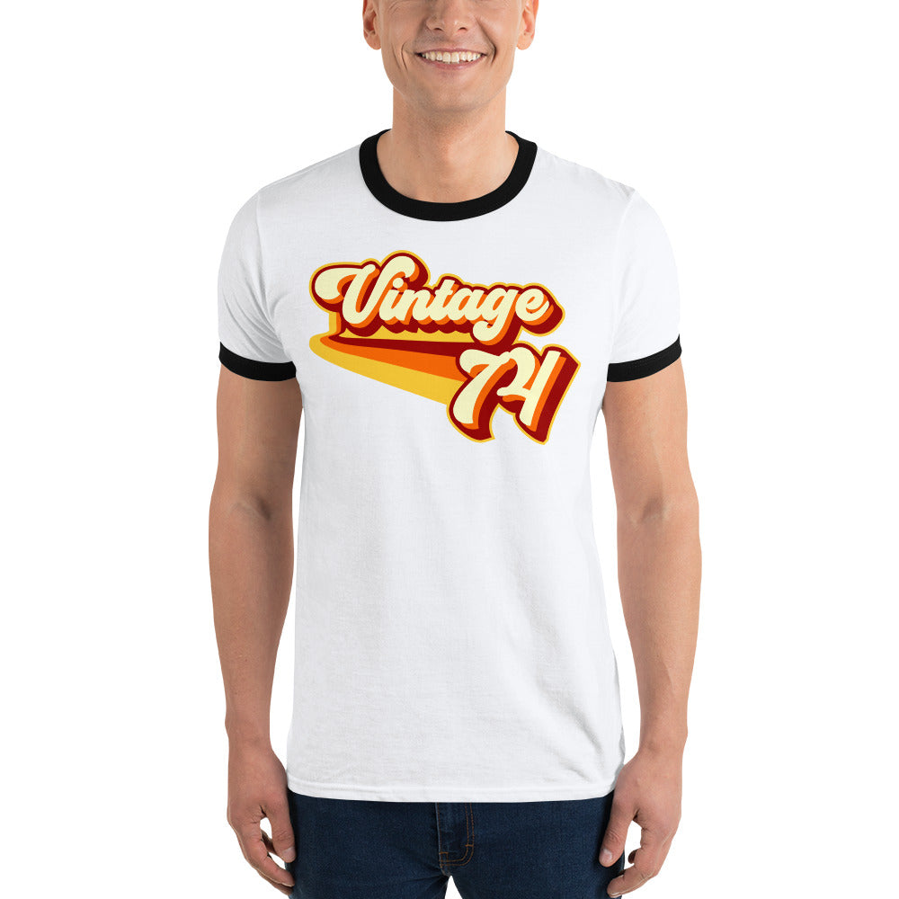 Vintage 1974 Warm Retro Lines Ringer T-Shirt