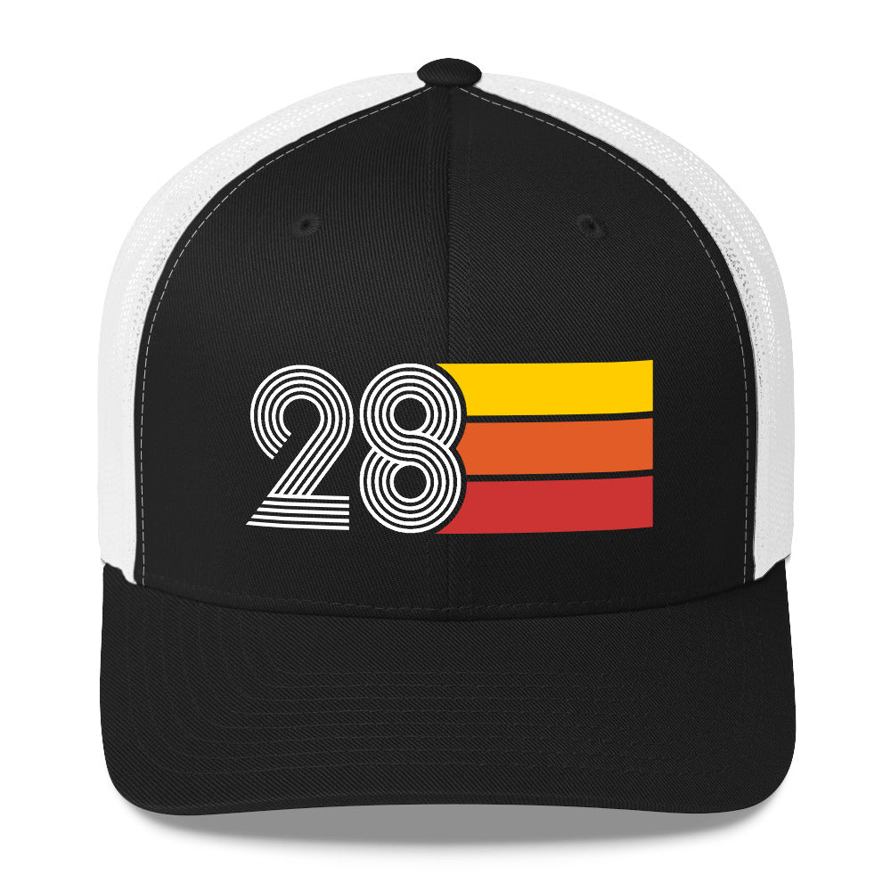 28 Number 28th Birthday Retro Men's Women's Trucker Hat
