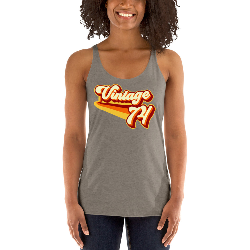 Vintage 1974 Warm Retro Lines Women's Racerback Tank