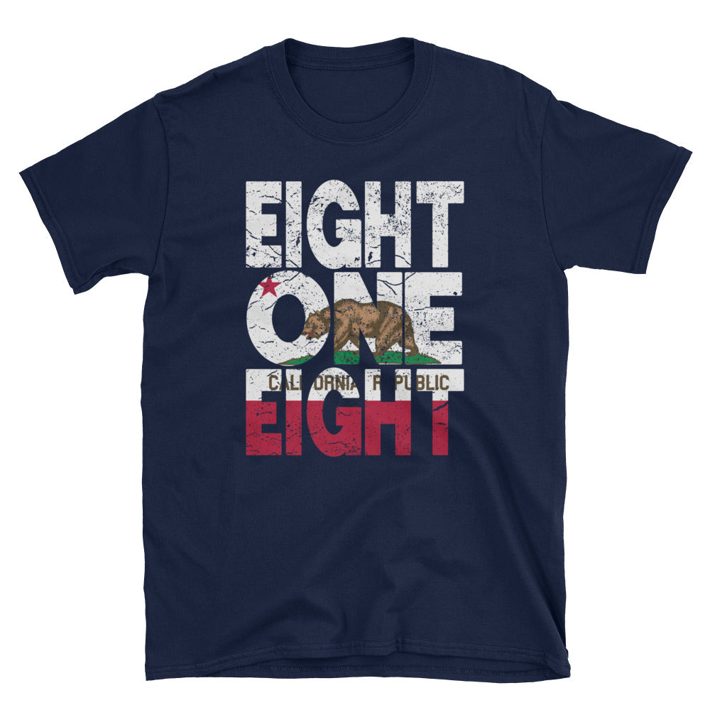818 Area Code California Republic Flag Short-Sleeve Unisex T-Shirt - Styleuniversal