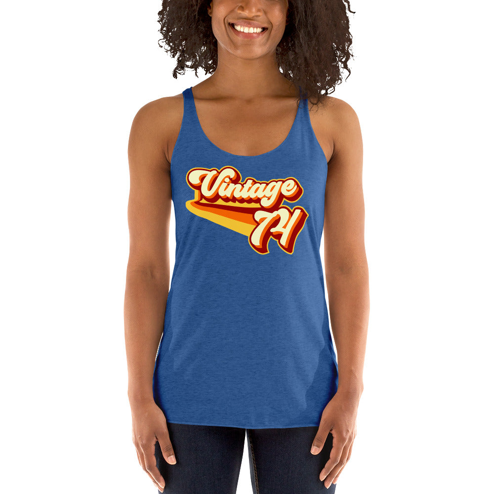 Vintage 1974 Warm Retro Lines Women's Racerback Tank
