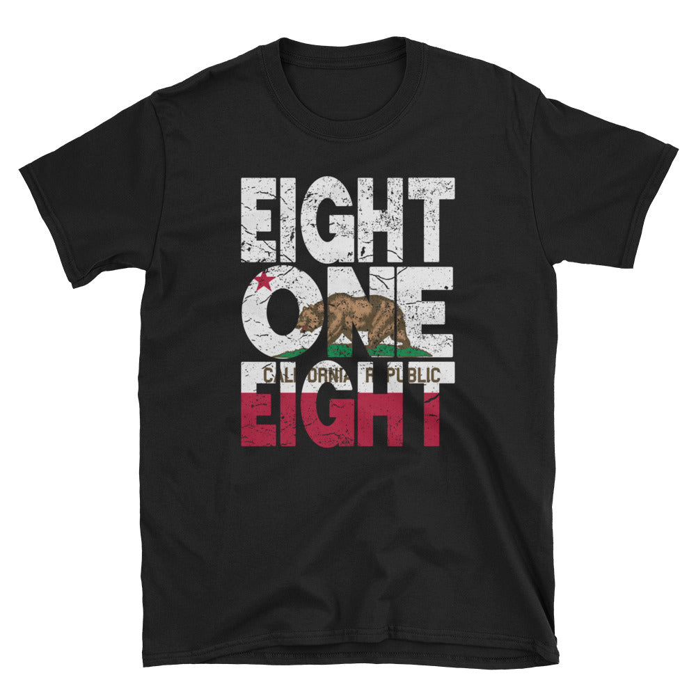 818 Area Code California Republic Flag Short-Sleeve Unisex T-Shirt - Styleuniversal