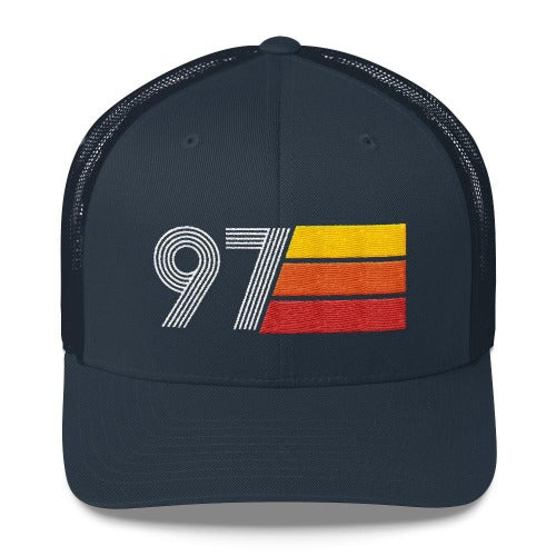 Vintage 1997 Hat number 97 Retro Trucker Cap decoration navy