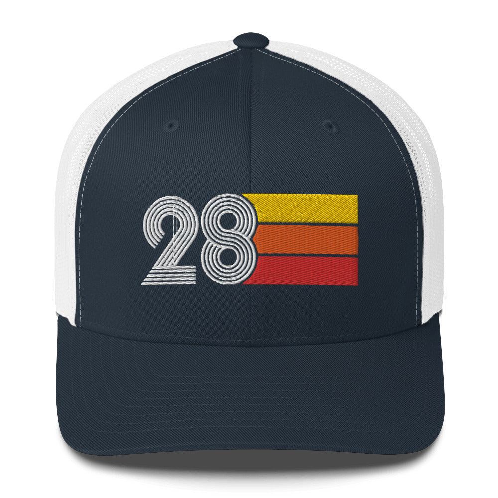 28 Number 28th Birthday Retro Men's Women's Trucker Hat