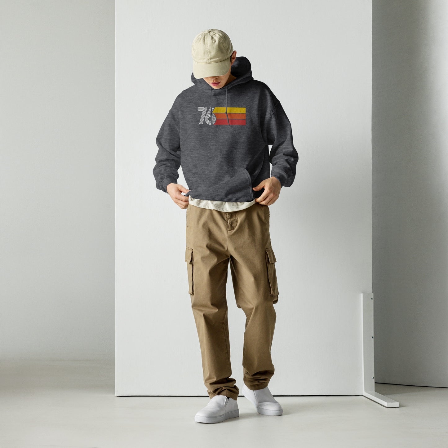 76 - Retro Tri-Line Large Embroidery Unisex Hoodie