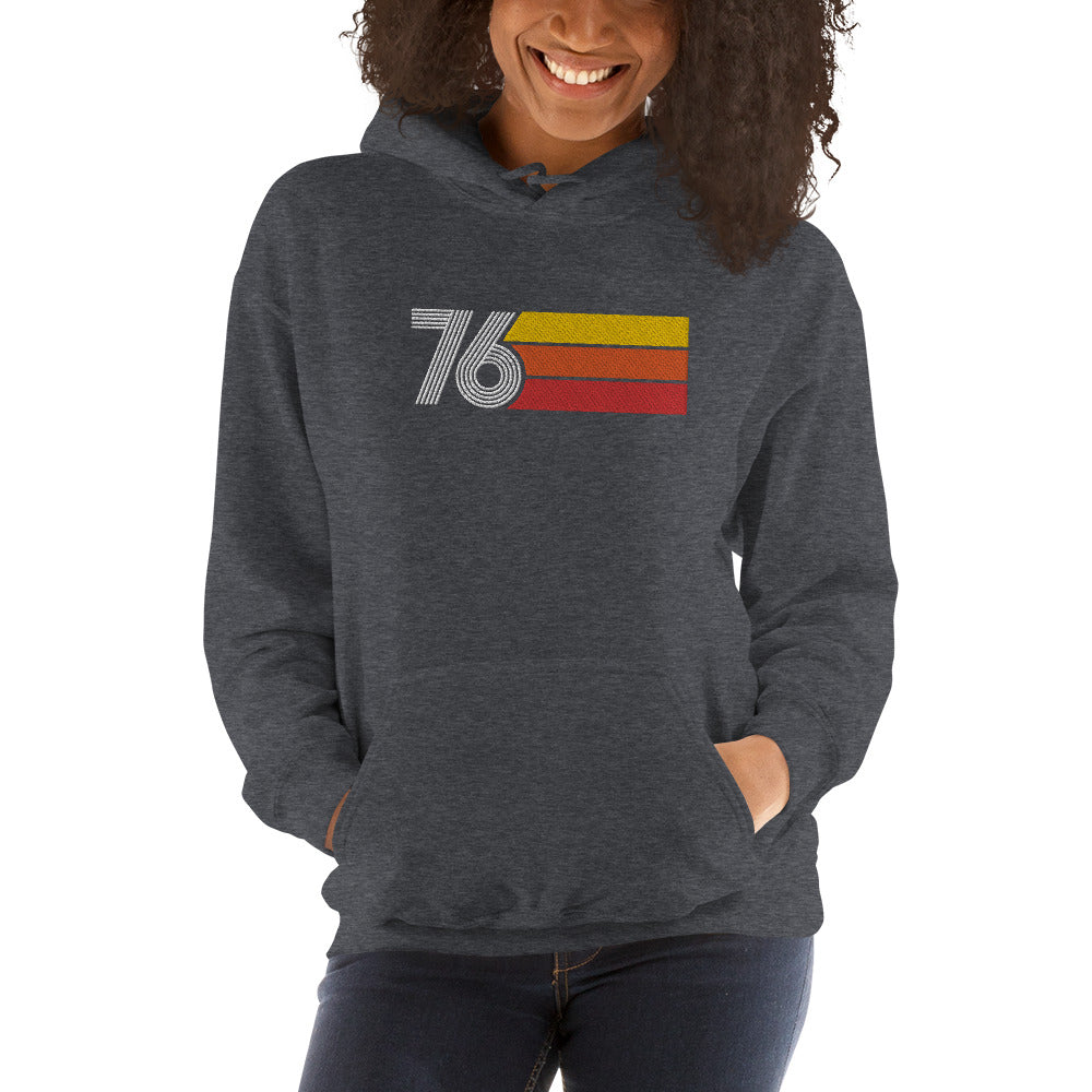 76 - Retro Tri-Line Large Embroidery Unisex Hoodie