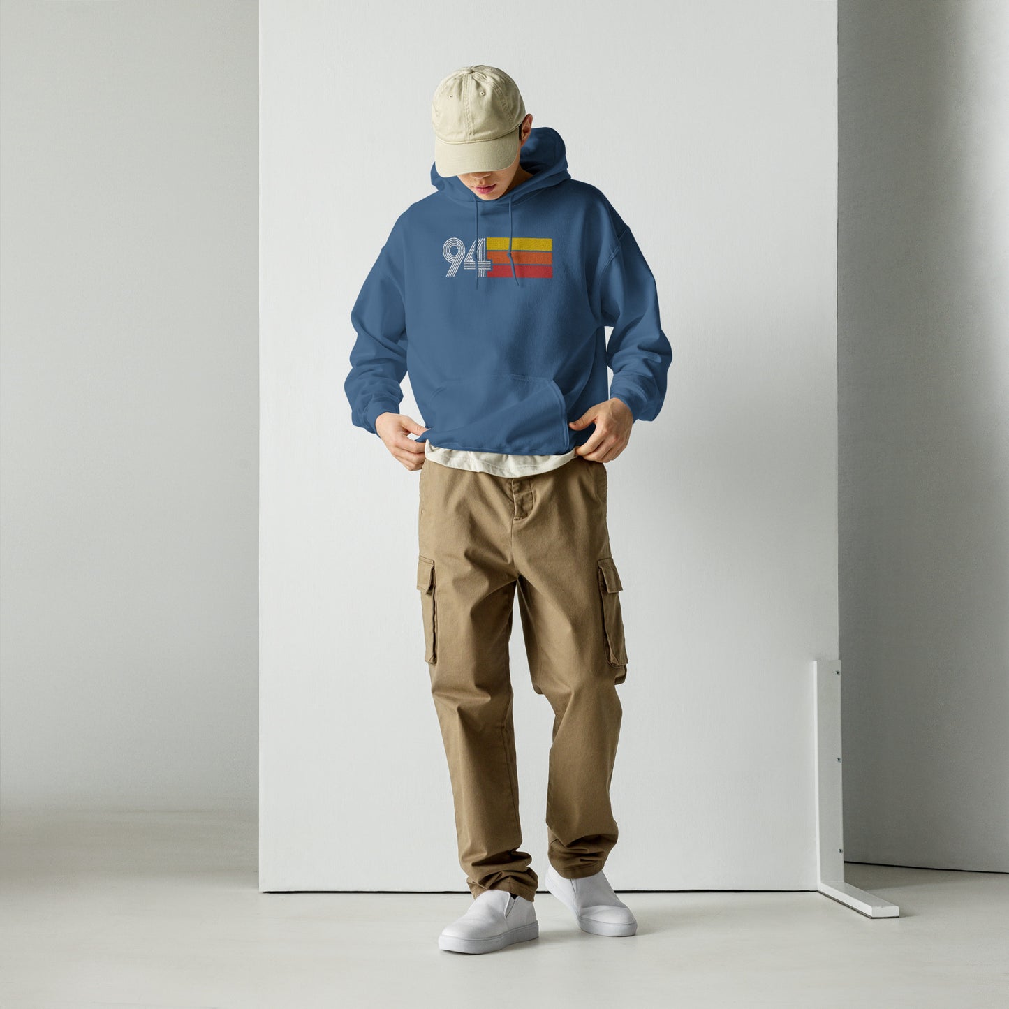94 - Retro Tri-Line Large Embroidery Unisex Hoodie
