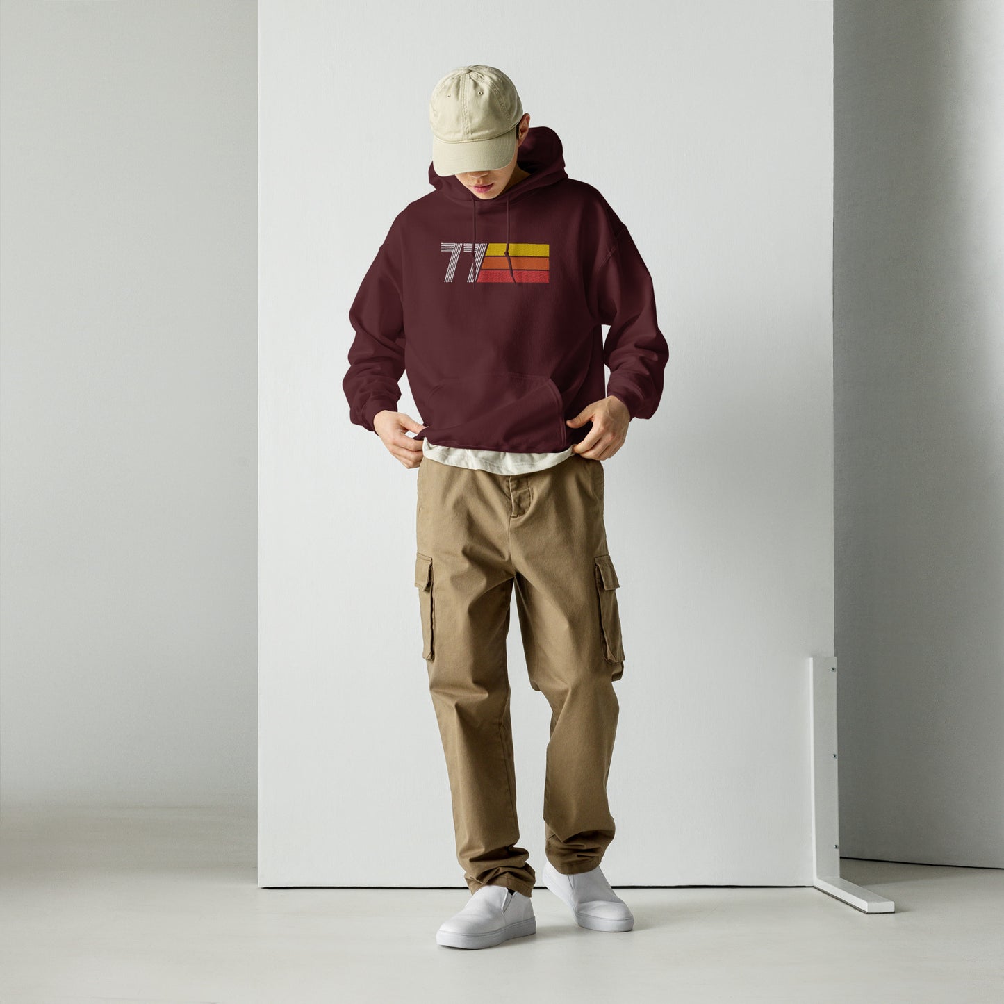 77 - Retro Tri-Line Large Embroidery Unisex Hoodie