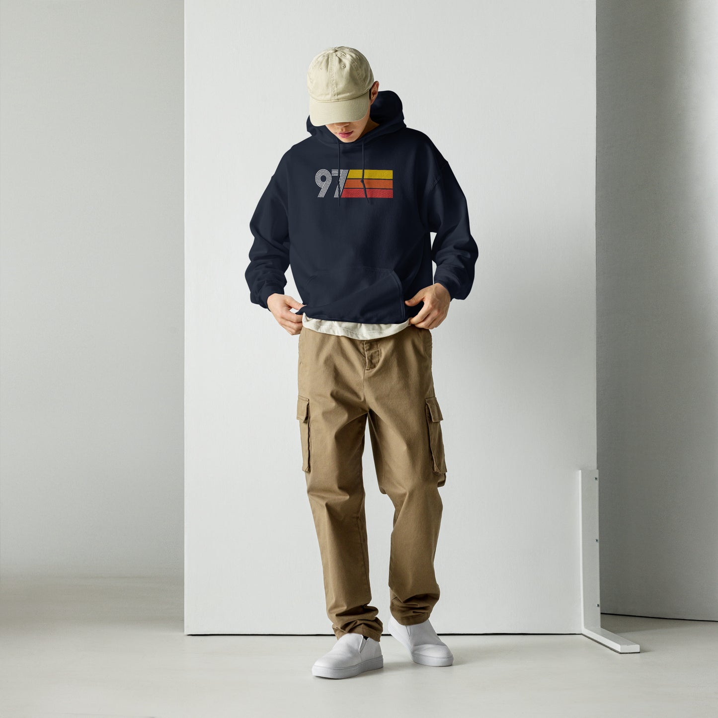 97 - Retro Tri-Line Large Embroidered Front Unisex Hoodie