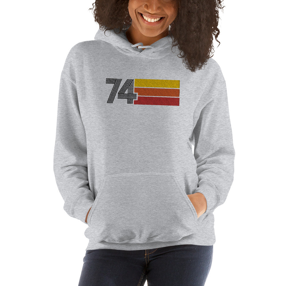 74 - Retro Tri-Line Large Embroidery Unisex Hoodie