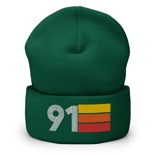 91 Number 1991 Birthday Retro Men's Women's Cuffed Beanie