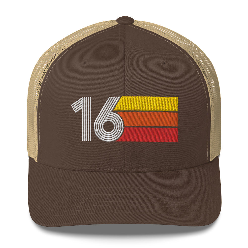 16 Number 16th Birthday Retro Men's Women's Trucker Hat