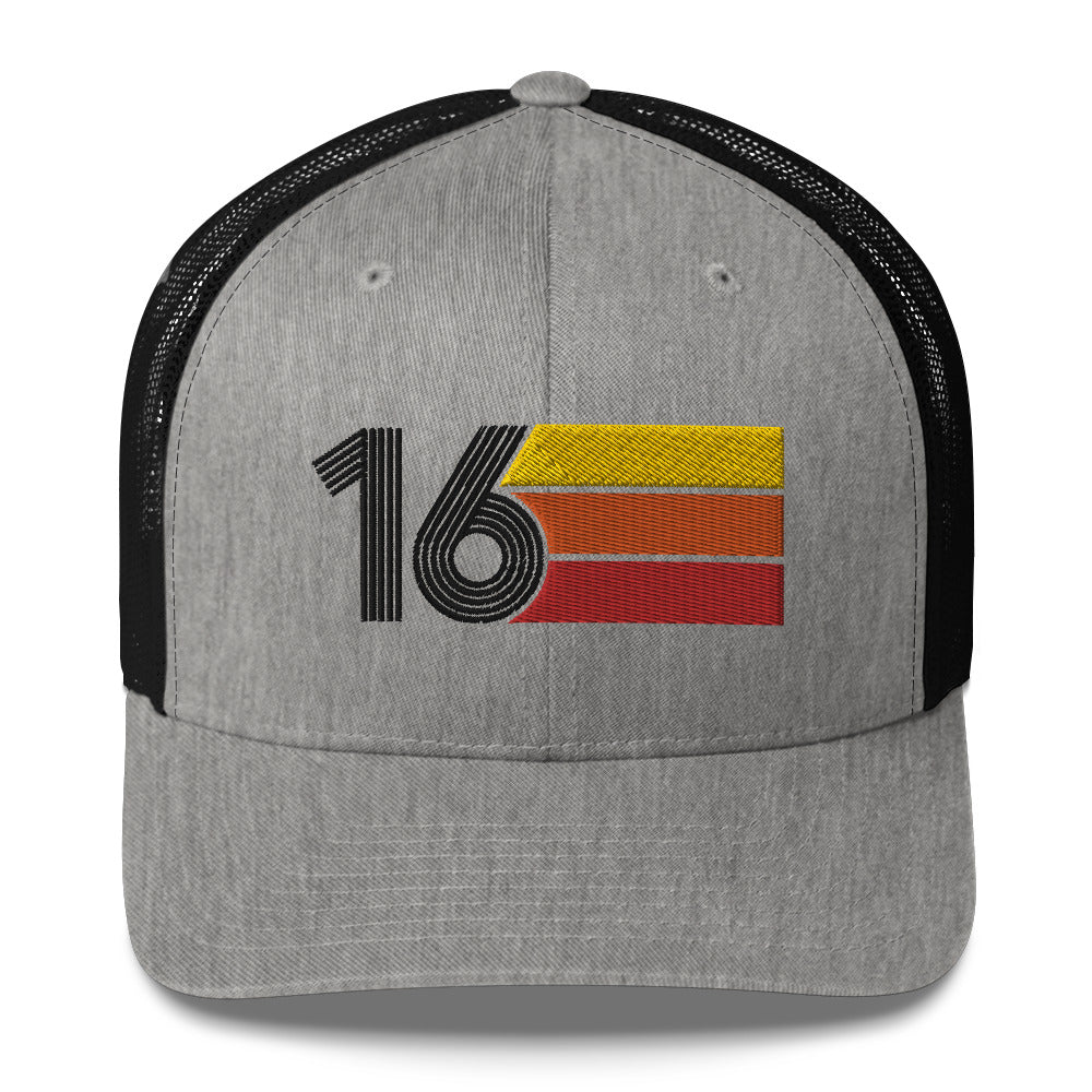 16 Number 16th Birthday Retro Men's Women's Trucker Hat
