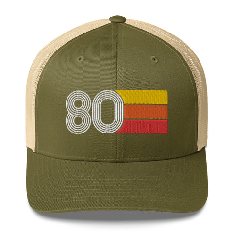 80 Number 1980 Birthday Retro Trucker Hat Moss/Khaki