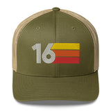 16 Number 16th Birthday Retro Men's Women's Trucker Hat
