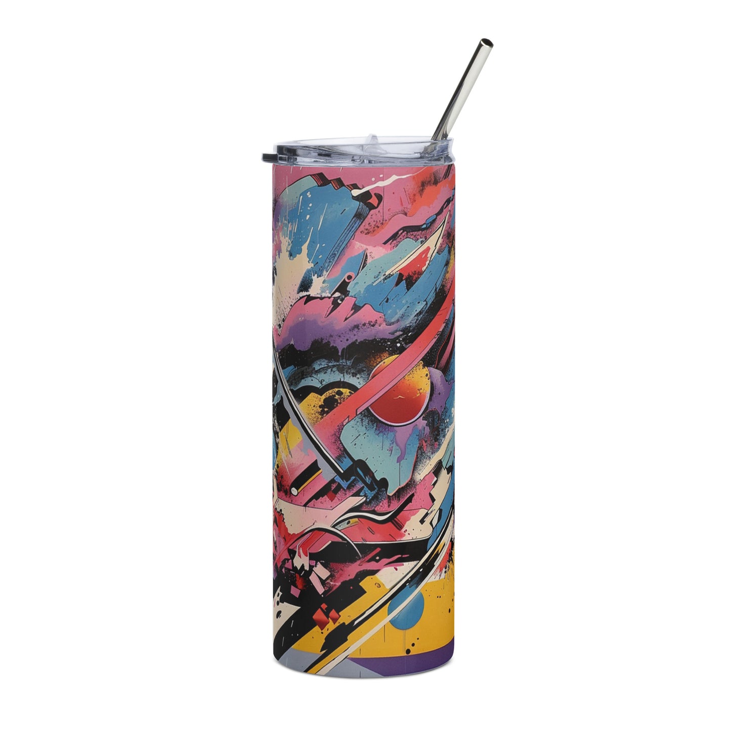 Abstract Art Splash 20 oz Insulated Stainless Steel Tumbler with Metal Straw