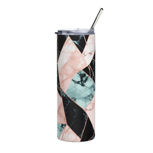 Geometric Marble Elegance 20 oz Insulated Stainless Steel Tumbler with Metal Straw