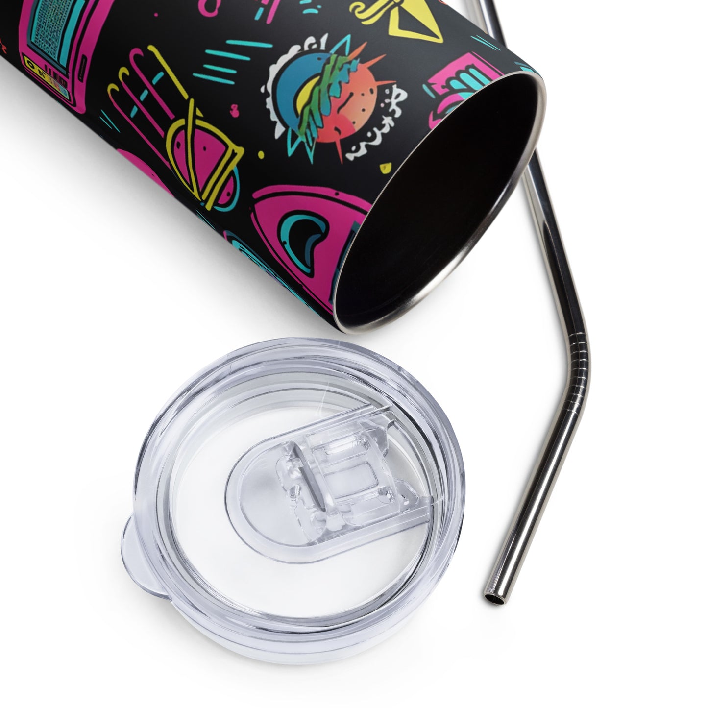 Retro '90s Pop Icons 20 oz Insulated Stainless Steel Tumbler with Metal Straw