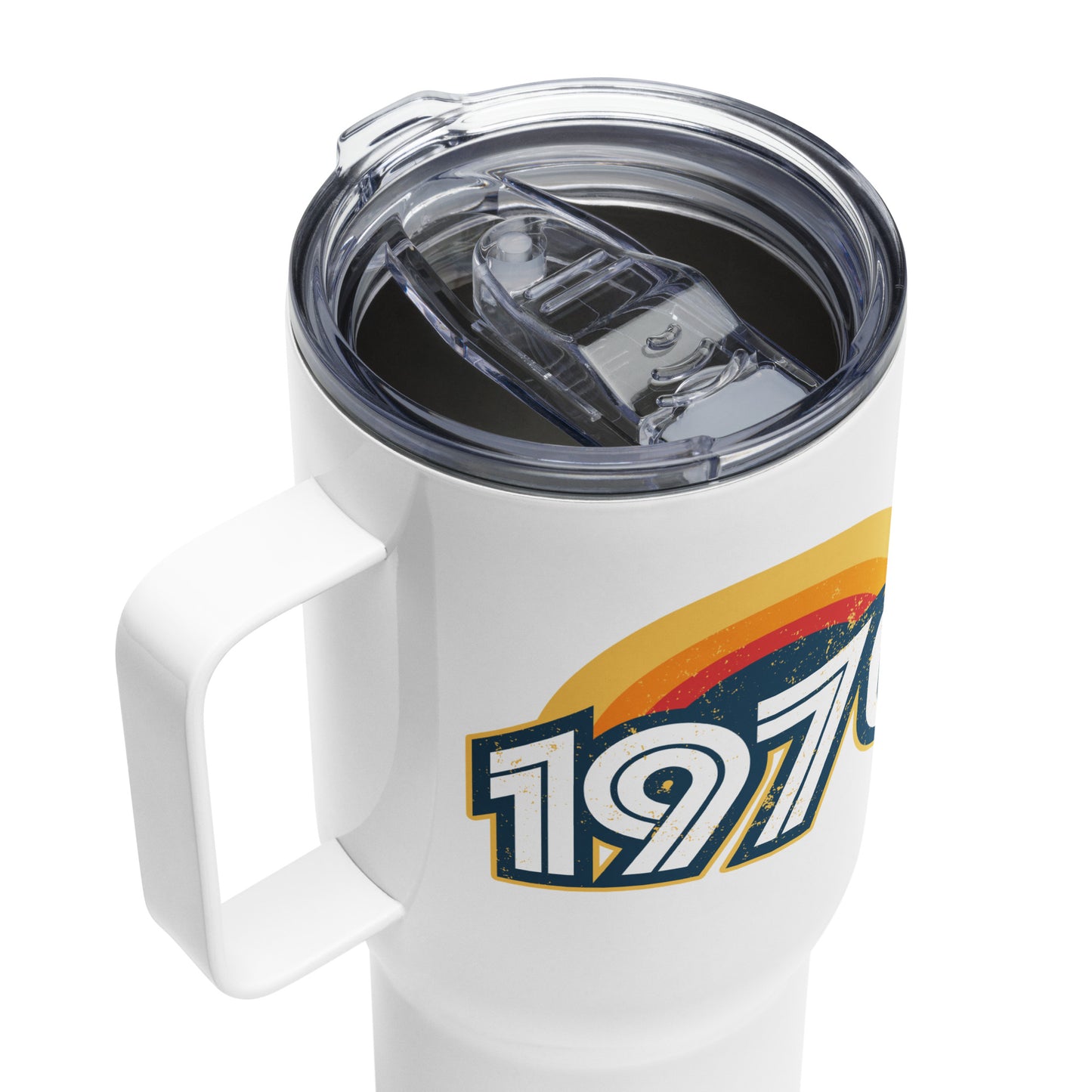 1970 Retro Sunset Travel mug with a handle