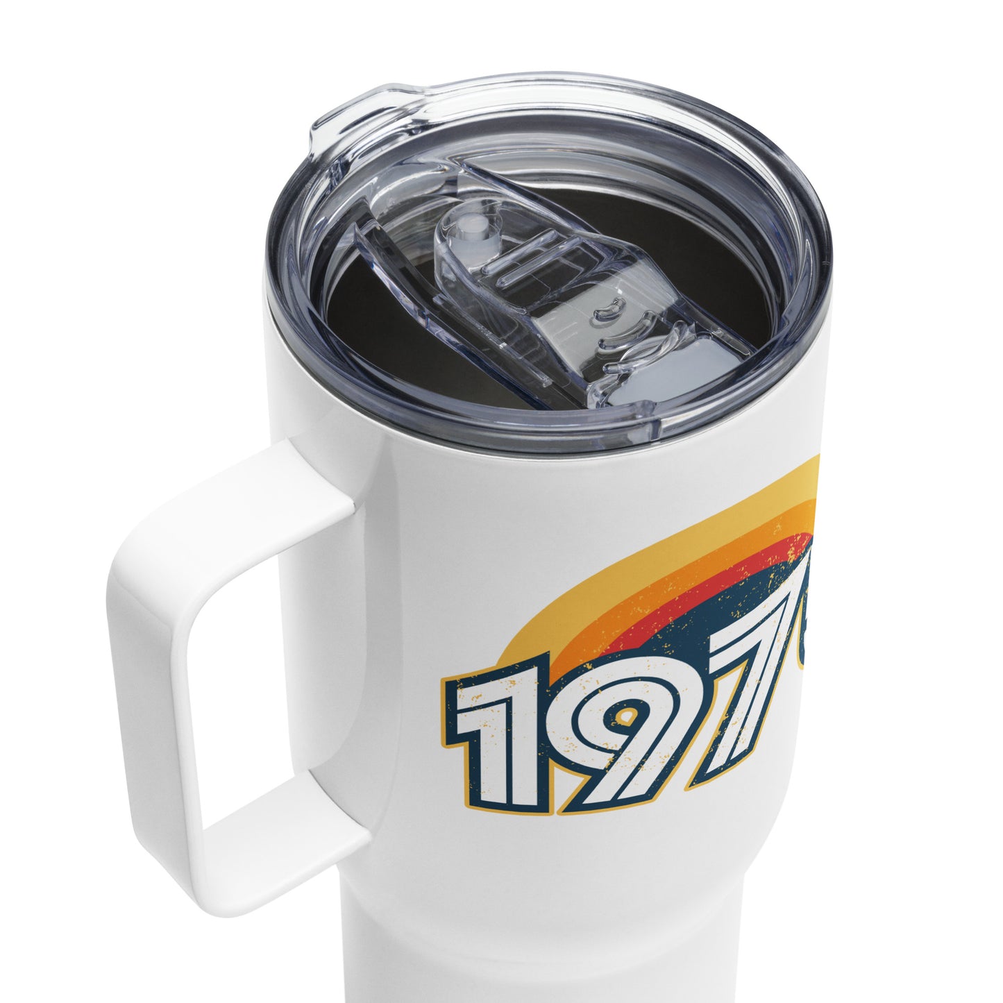 1975 Retro Sunset Travel mug with a handle