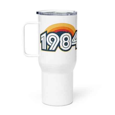 1984 Retro Sunset Travel mug with a handle