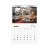 Retro Futuristic Living Rooms Wall calendar (2024)