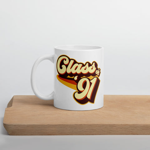 Class of 91 Graduation Reunion Retro 1991 White glossy mug