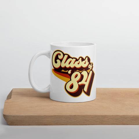 Class of 84 Graduation Reunion Retro 1984 White glossy mug