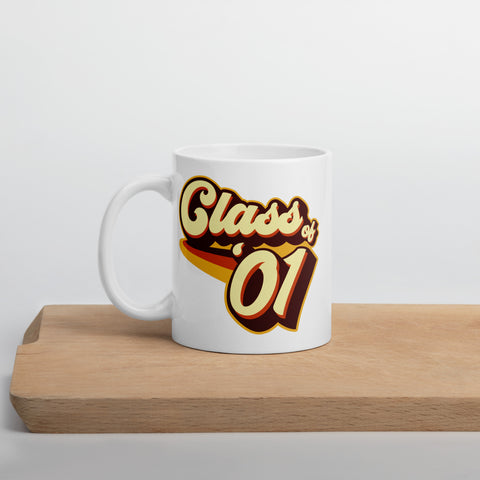 Class of 01 Graduation Reunion Retro 2001 White glossy mug