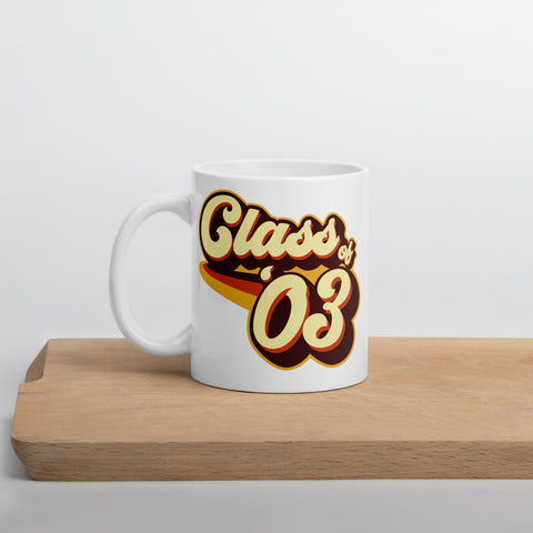 Class of 03 Graduation Reunion Retro 2003 White glossy mug