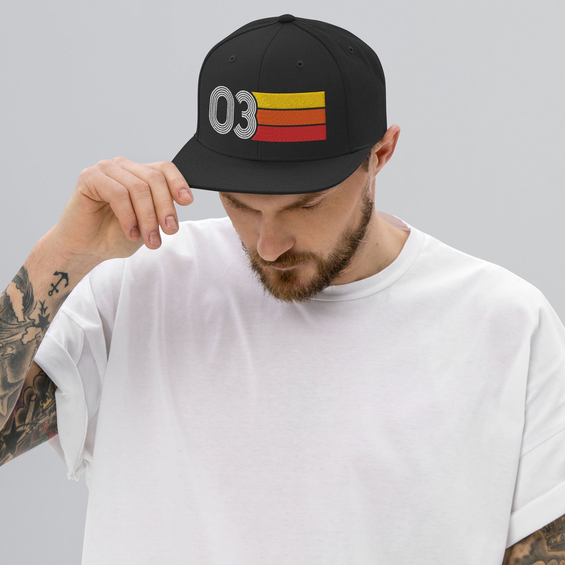03 - Number Three Retro Tri-Line Snapback Hat - Styleuniversal