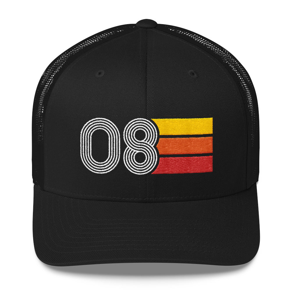 08 2008 Number Eight Retro Trucker Hat Birthday Gift Cap Decoration Party Idea for Women Men - Styleuniversal