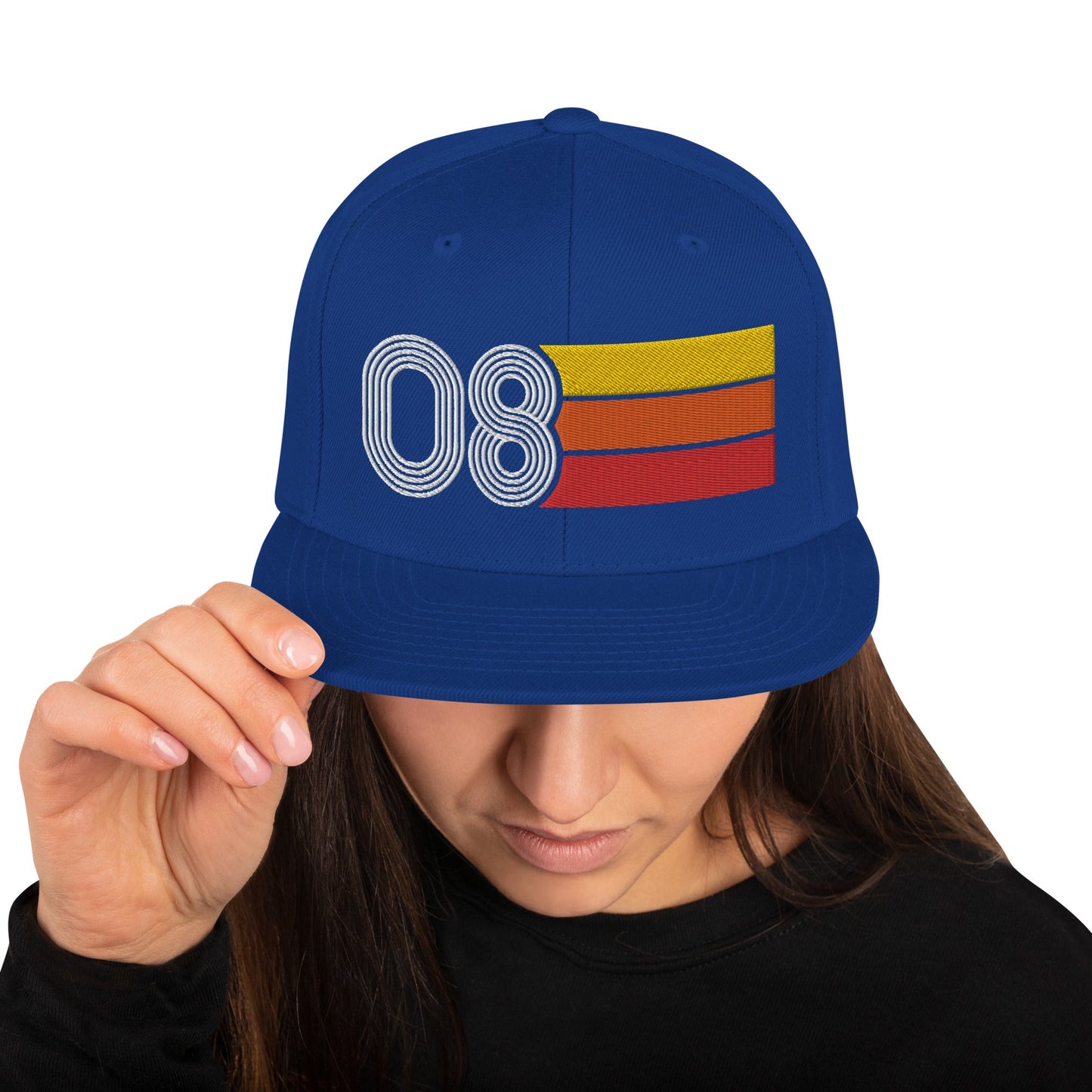 08 - Number Eight Retro Tri-Line Snapback Hat - Styleuniversal