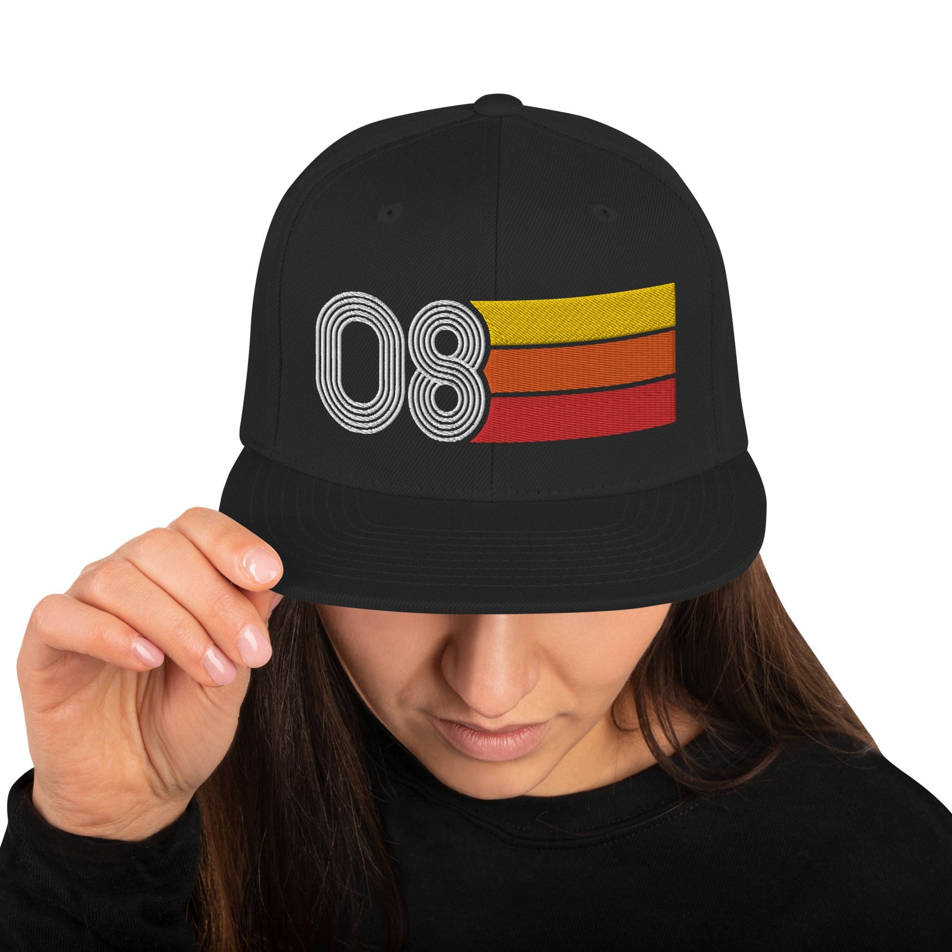 08 - Number Eight Retro Tri-Line Snapback Hat - Styleuniversal
